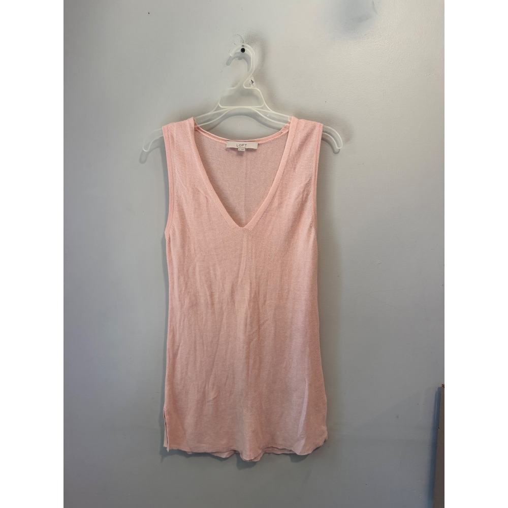LOFT Peach Pink Ramie Blend V-Neck Knit Tank Top Sleeveless Sweater Small